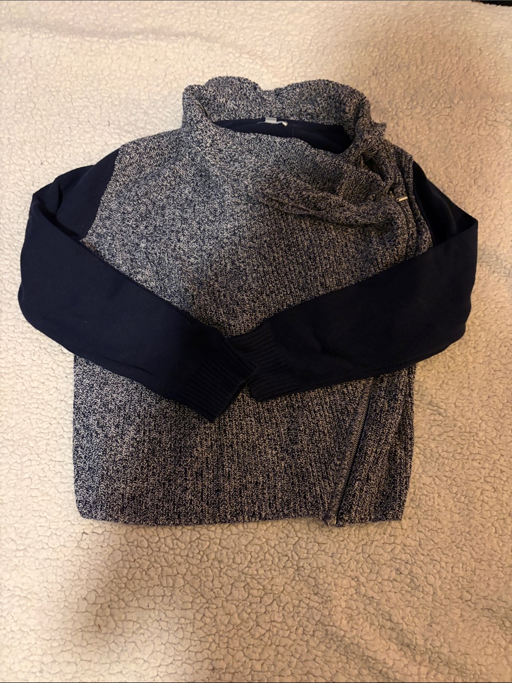 New York & Company Navy and White Crewneck Sweater with zipper